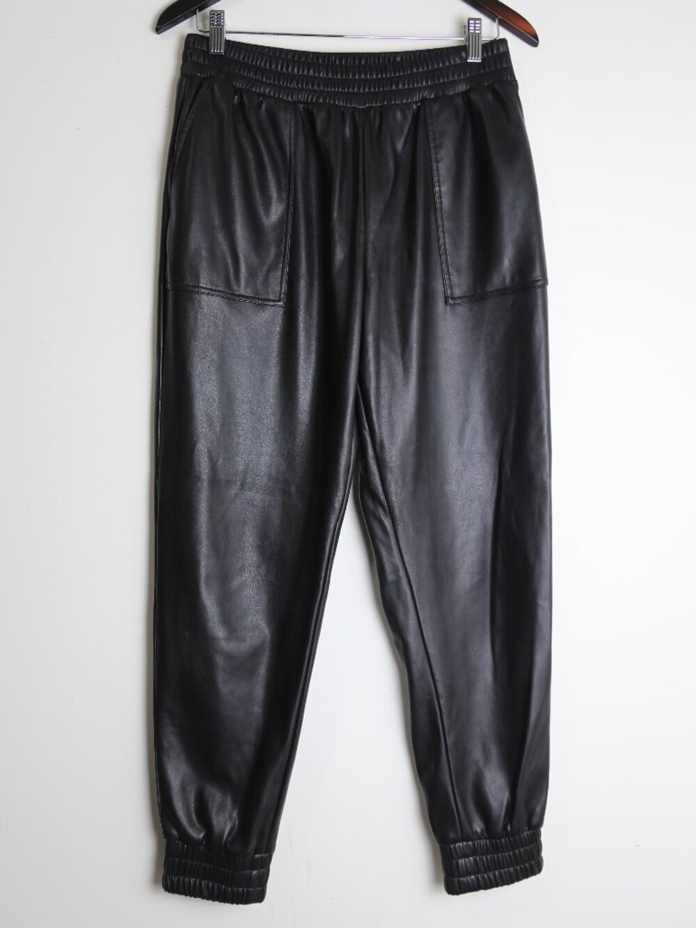7 For All Mankind Black Faux Leather Tapered Jogger Pants Size Medium